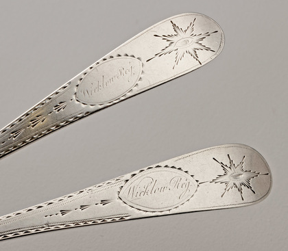 Irish Georgian Silver Bright Cut Tablespoons (Pair) - Wicklow Regiment (Set 2 of 2)